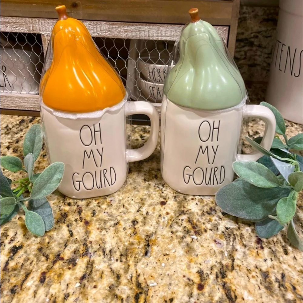 Rae Dunn Oh My Gourd Mugs with Toppers PUMPKIN